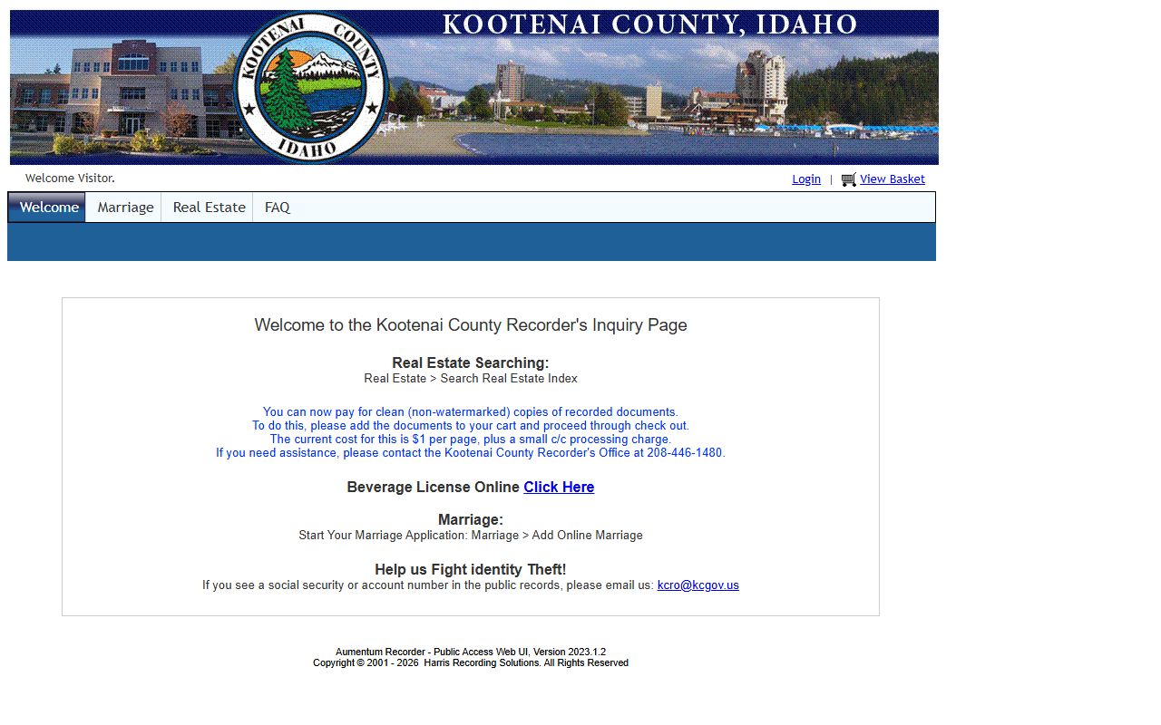 Kootenai County Clerk records recorder online real estate index
