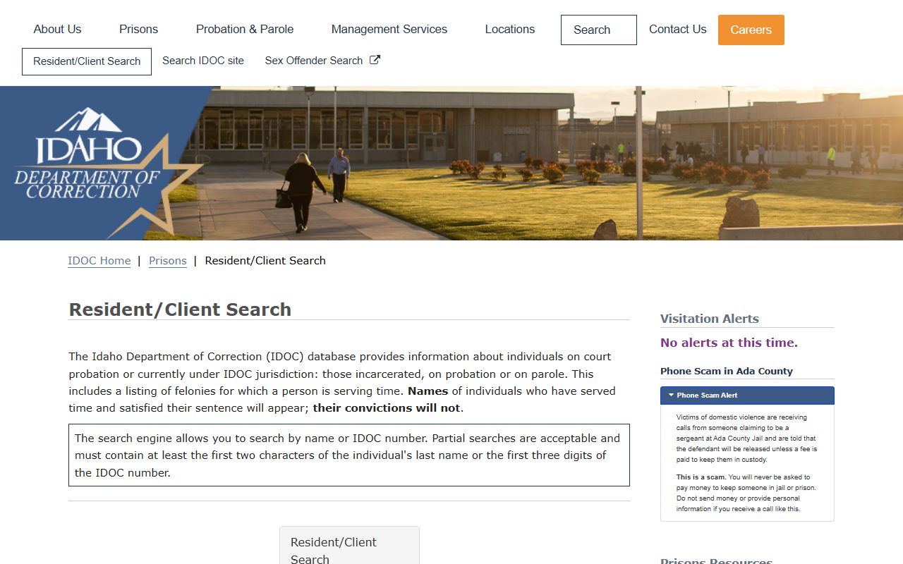 Kootenai County arrest records IDOC resident client search