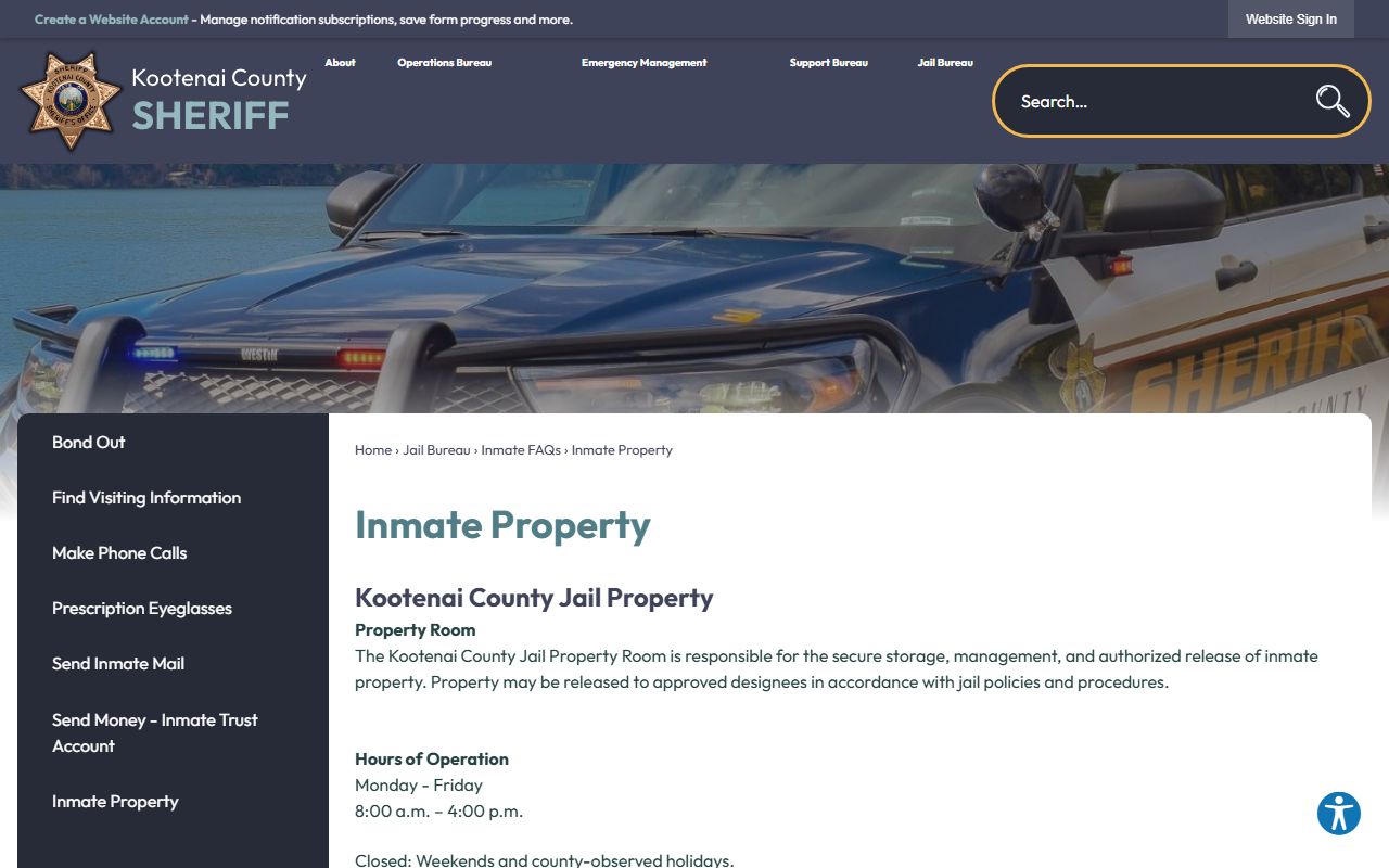 Kootenai County arrest records jail inmate property release