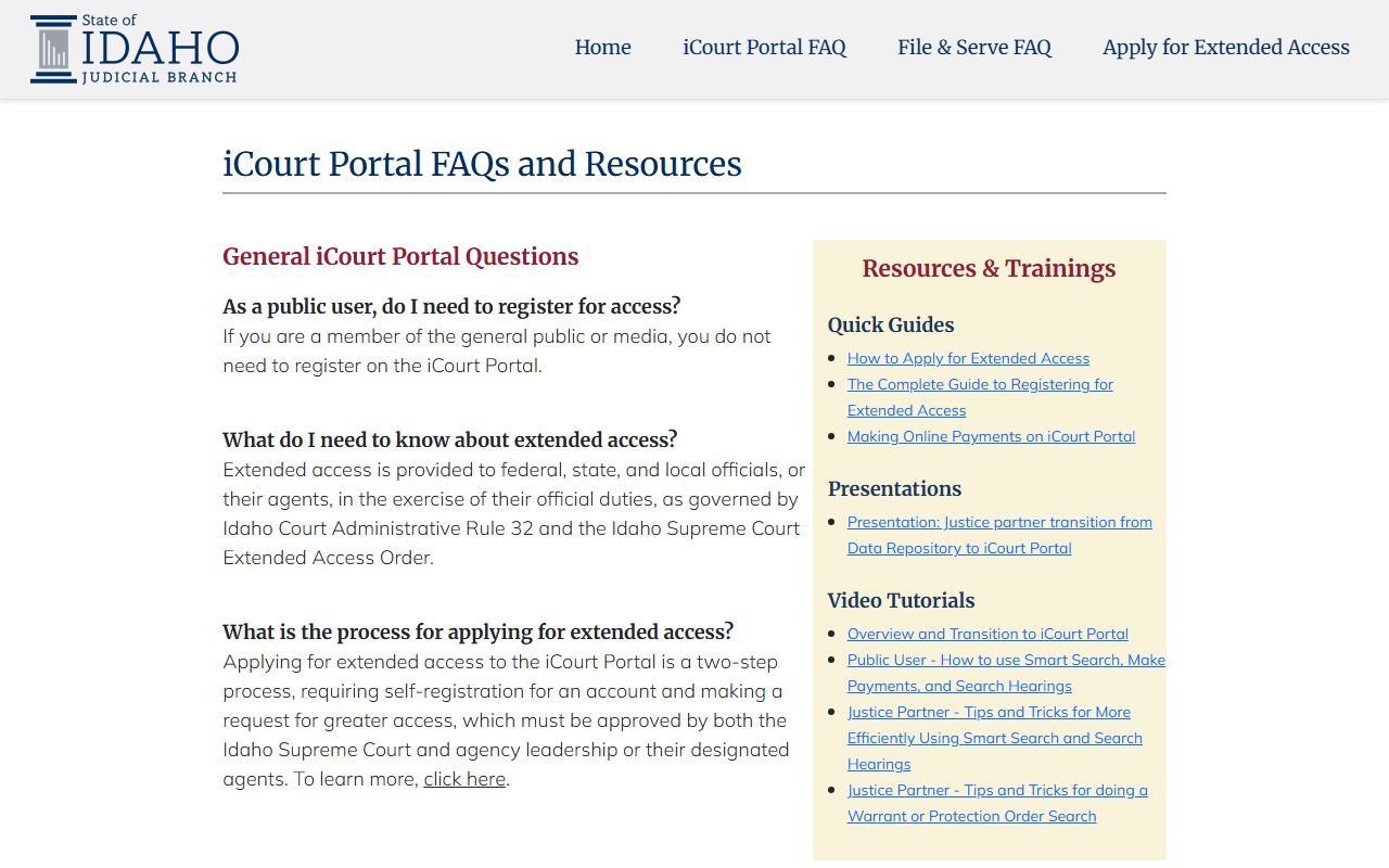 Kootenai County court records iCourt public portal FAQ