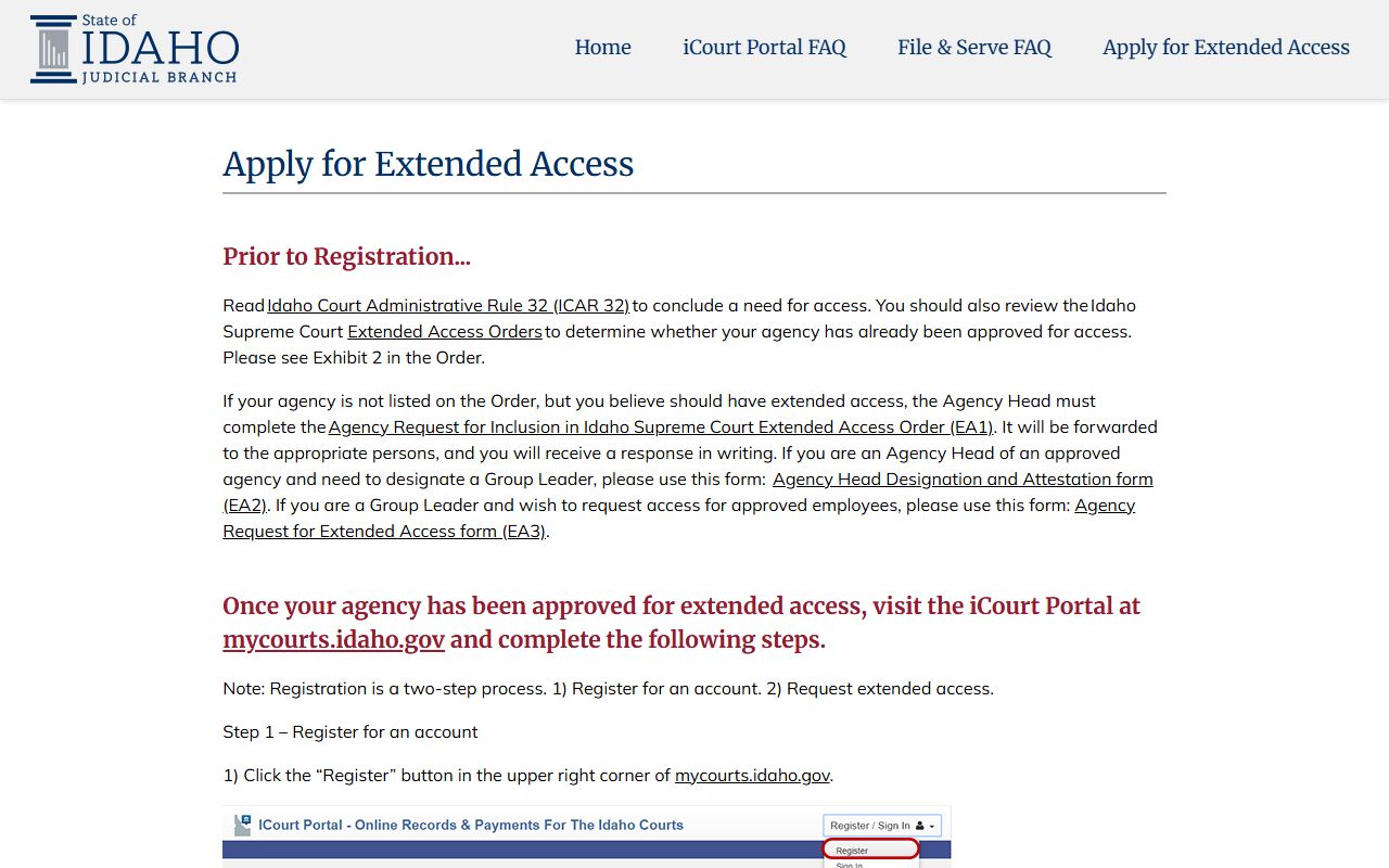 Kootenai County court records iCourt extended access application