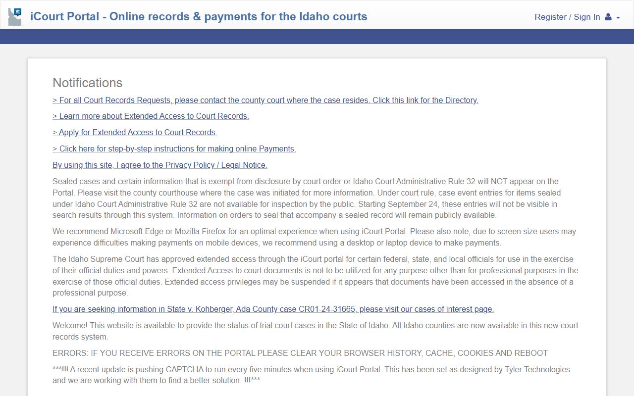 Kootenai County court records Idaho iCourt Portal