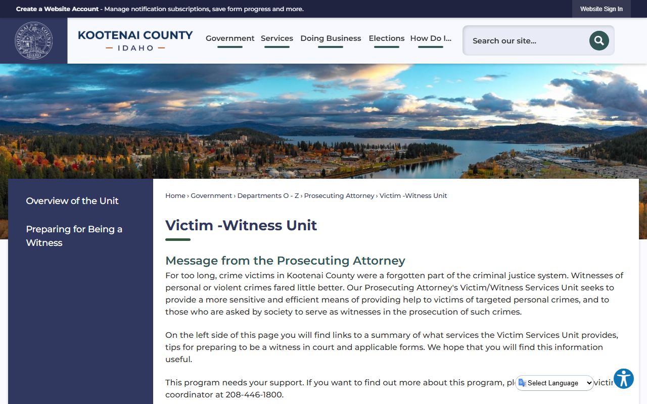 Kootenai County criminal court records Victim Witness Unit