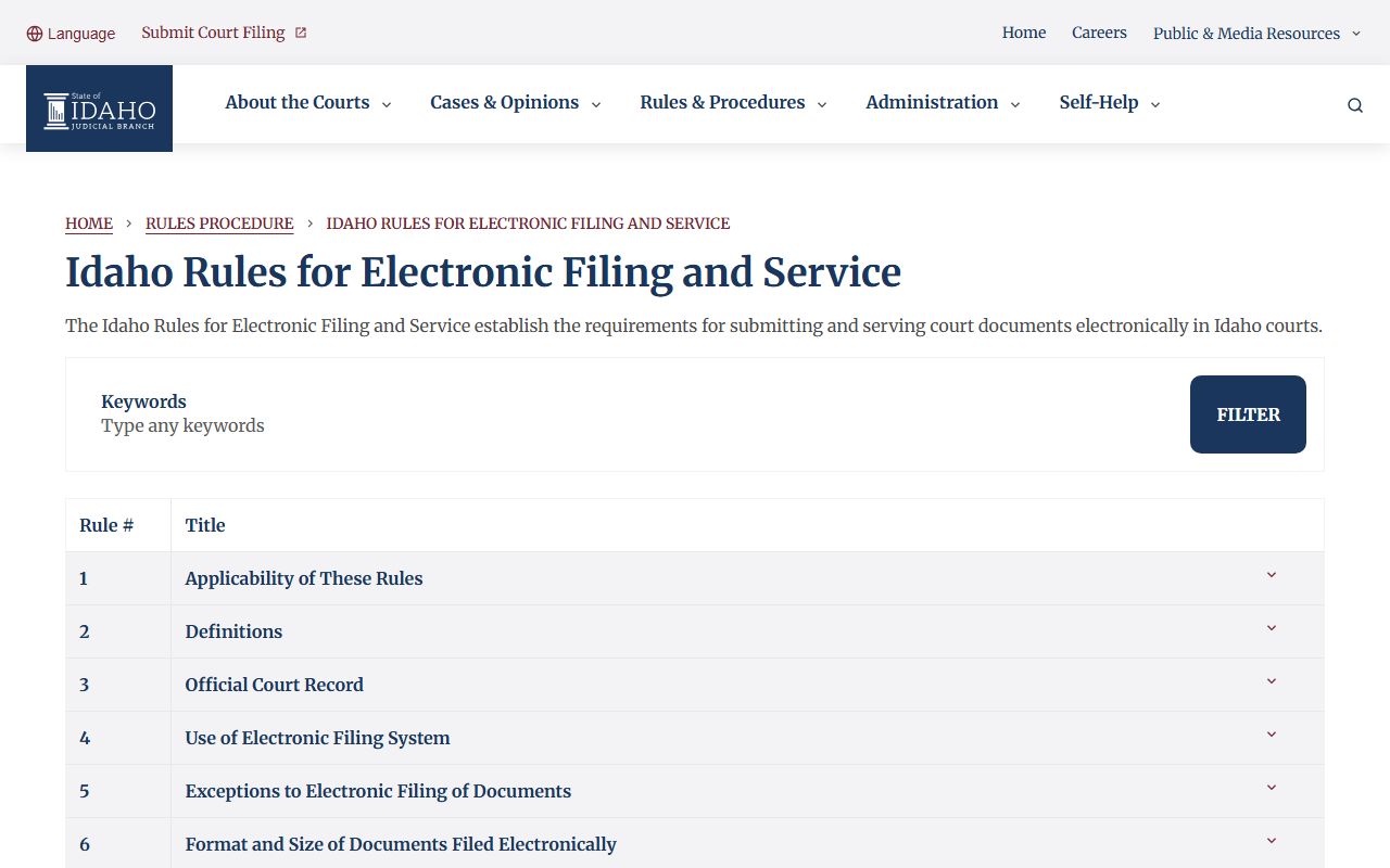 Kootenai County District Court Idaho e-filing rules