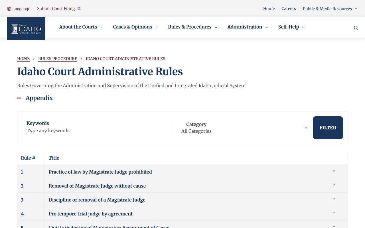 Kootenai County District Court Idaho Court Administrative Rules access rules