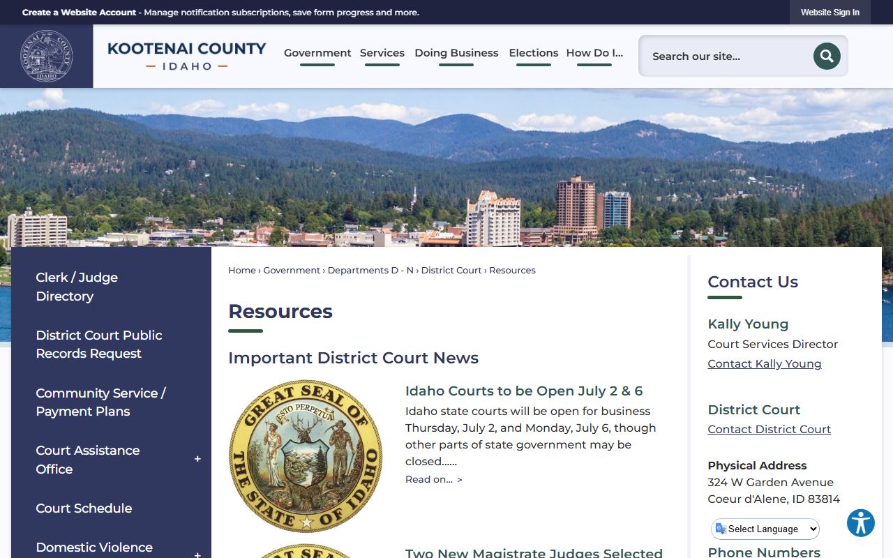 Kootenai County court records District Court resources