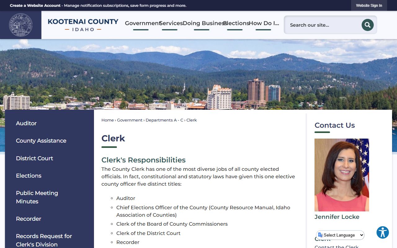 Kootenai County court records Clerk page