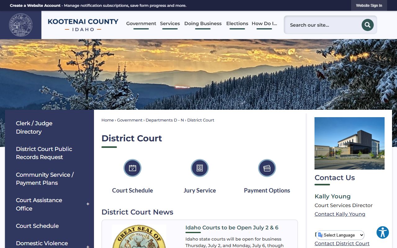 Kootenai County court records District Court page