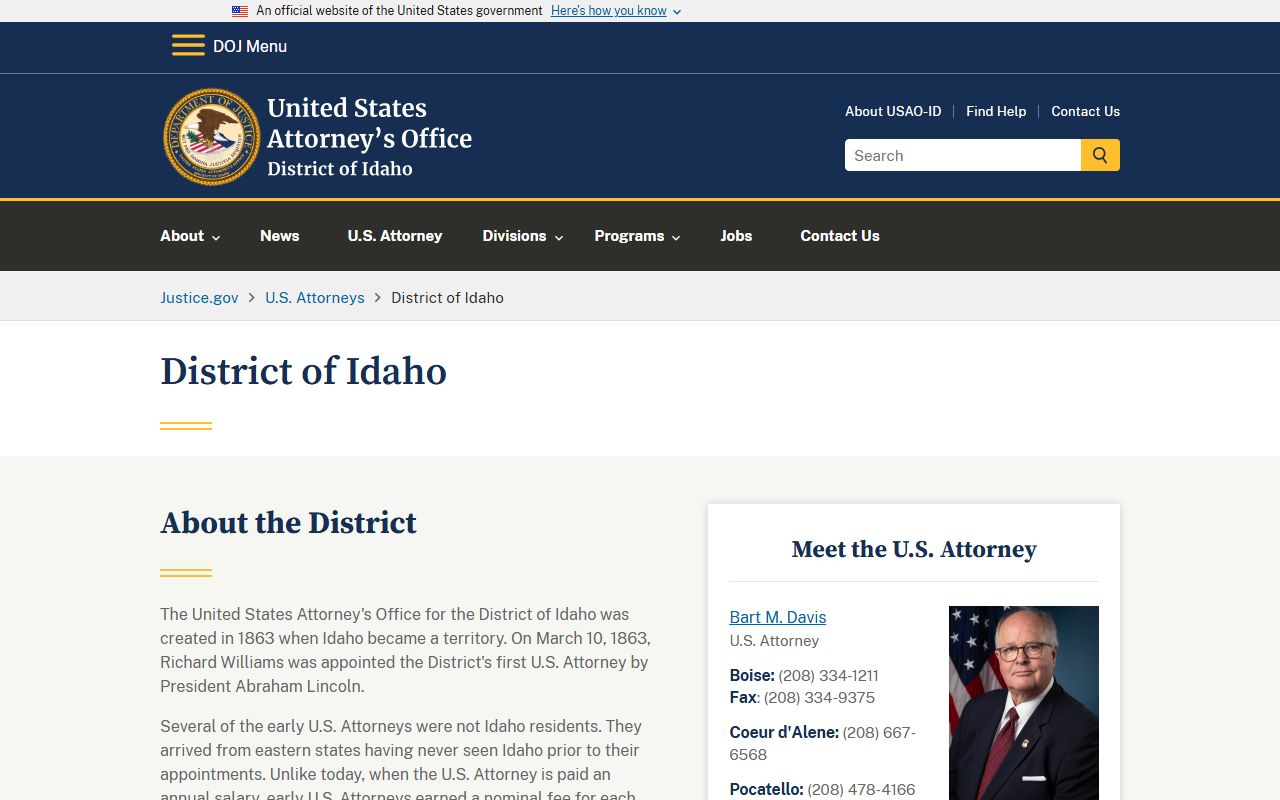Kootenai County federal court records U.S. Attorney District of Idaho