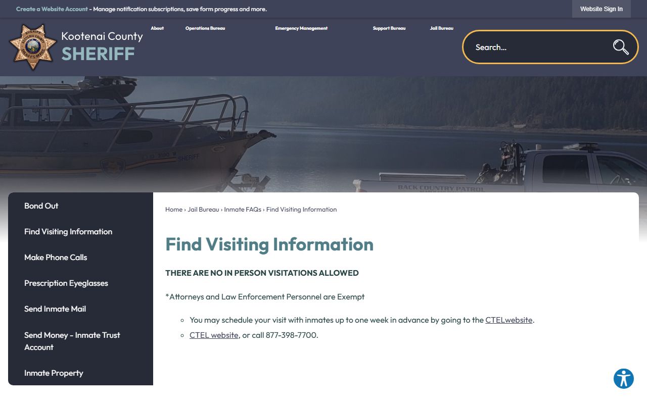 Kootenai County inmate records jail visitation information