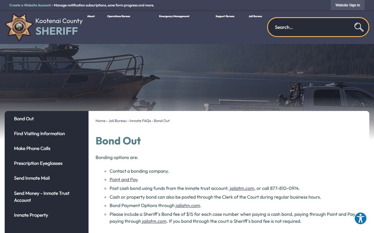 Kootenai County inmate records jail bond information page