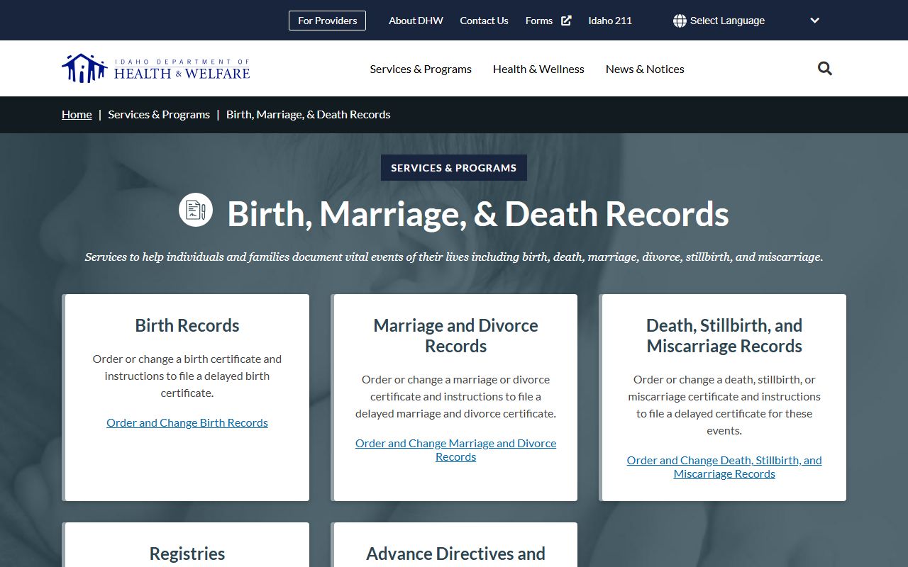 Kootenai County marriage and divorce records Idaho vital records certificates