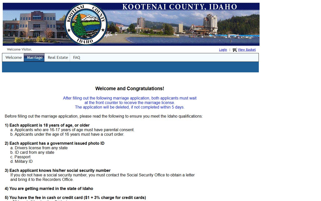 Kootenai County marriage records online marriage application