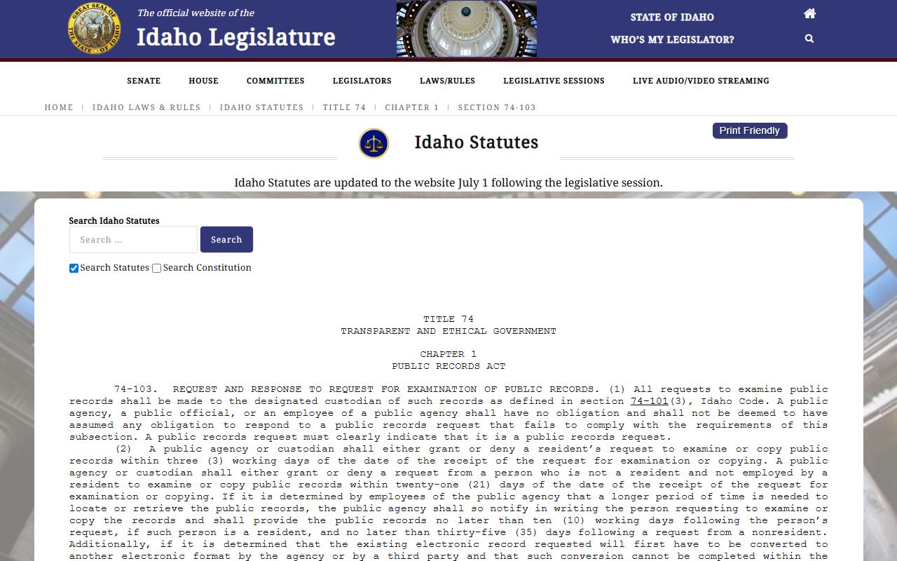Kootenai County probate records Idaho records custodian response statute