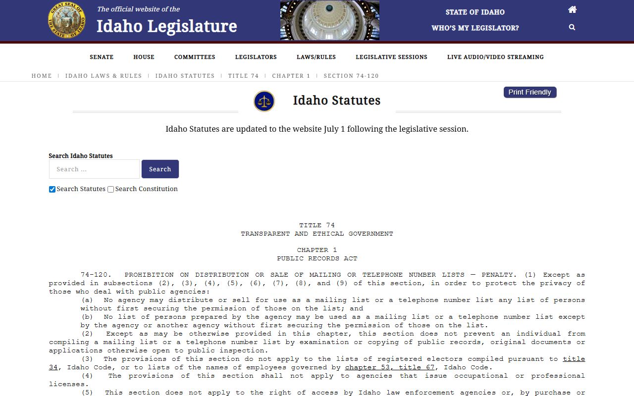 Kootenai County probate records Idaho mailing and telephone list restriction