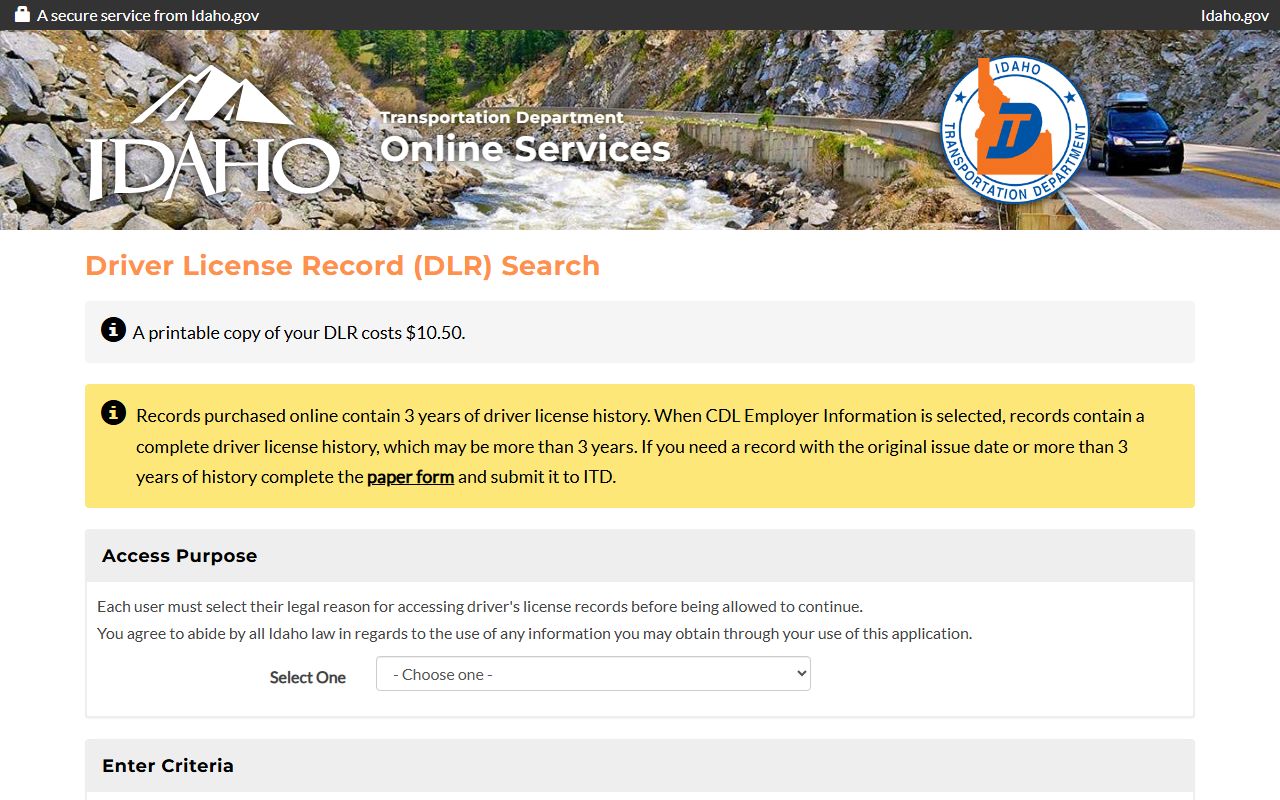 Kootenai County traffic court records Idaho driver record purpose selection